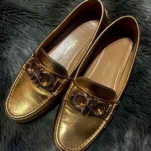 Salvatore Ferragamo moccasins in gold leather